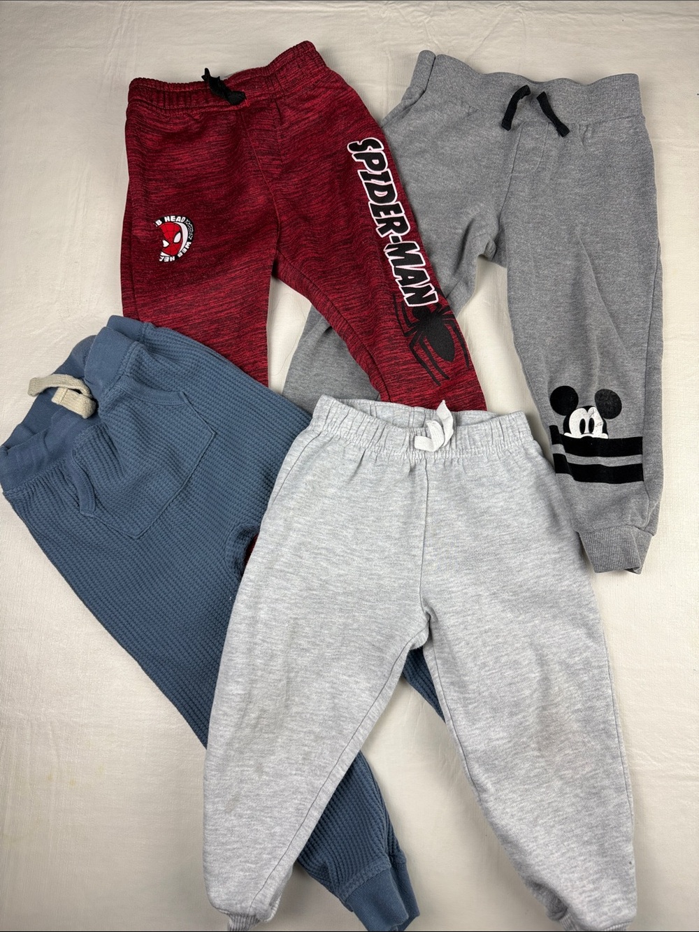 Kids Jogger Sweatpants Bundle Spider-Man Mickey Thermal Gray Blue Red Size 4T
